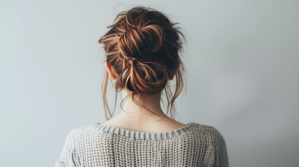 Woman in Casual Outfit. A realistic photo of the back of a woman wearing a casual outfit, A highly detailed and realistic photo of the back of a woman with long