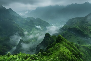 Obraz premium Misty Mountain Ranges in Vietnam