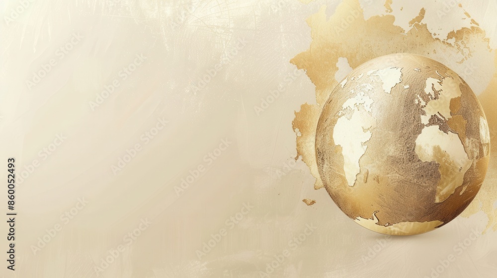 Poster a simple, minimalist image featuring a gold globe with outlined continents, perfect for showcasing g