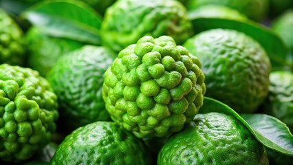 Obraz premium Close up of fresh green bergamot , citrus, fruit, vibrant, refreshing, organic, natural, healthy, aroma