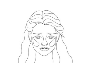 Continuous one line drawing of  beautiful woman face. Girl outline vector illustration with active stroke, lady in one line style isolated on white background