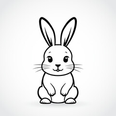 cute white rabbit, simple black white vector illustration