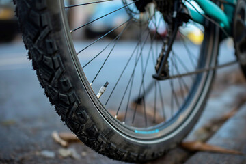 Naklejka premium Close up of rear bicycle wheel and Gear Shifting Mechanism, Mountain Bike Chain