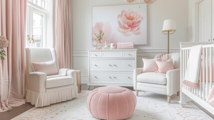 A serene and stylish nursery with soft pastel colors and modern furnishings, designed by an experienced interior designer with 10 years of expertise.using