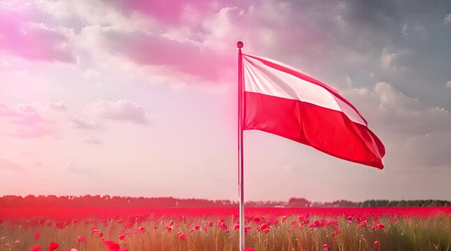 Polska Flaga powiewająca na wietrze