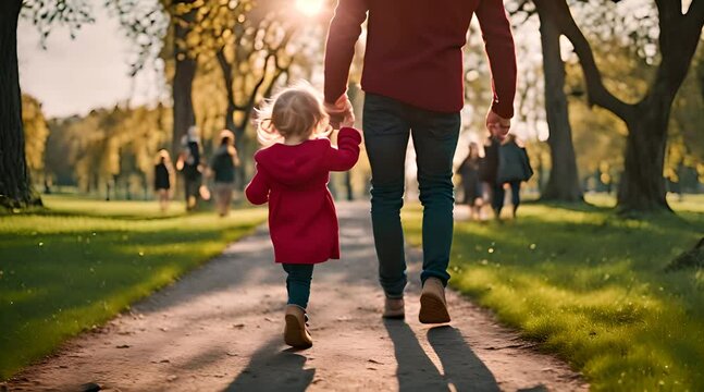 Rodzina z dzieckiem na spacerze w parku