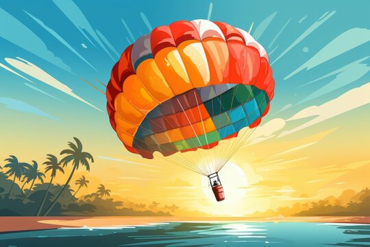 parasailing experience flat design side view ocean thrill animation Complementary Color Scheme