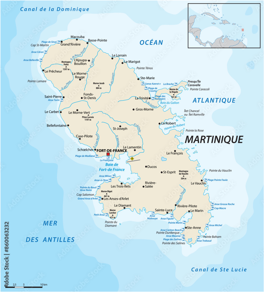 Wall mural vector map of the caribbean island of martinique, france