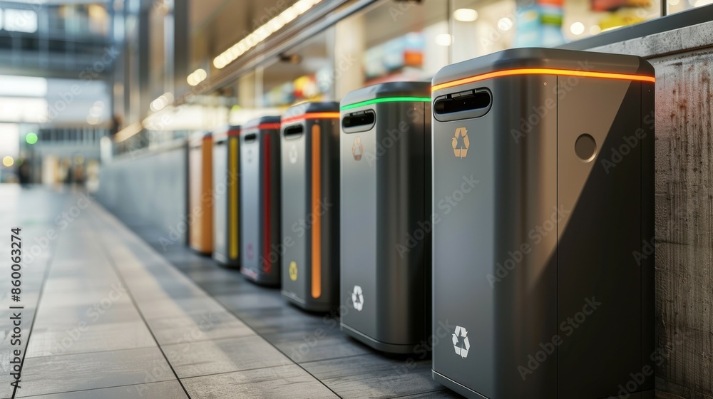 Poster automated waste bins with sensors optimizing garbage collection.