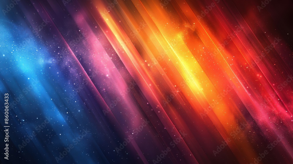 Poster this image captures a stunning display of colorful diagonal lights in shades of blue, pink, and oran
