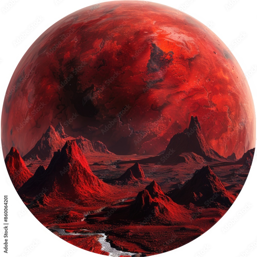 Poster A red planet with a mountain range in the background
