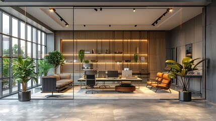 Interior of remote work hub with modern office setup.