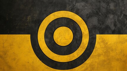 full service circle on a flat plain background, light design lines match the cicle, birds eye view, black and yellow colour theme