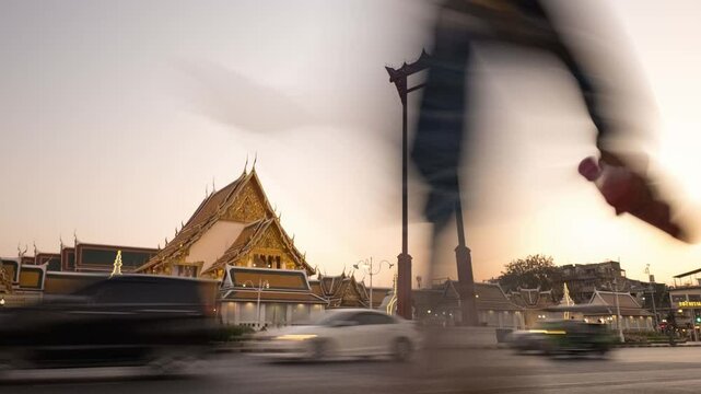 4k Time lapse Footage of the Giant Swing (Sao Ching Cha), The most famous tourist attraction in Bangkok, Thailand
