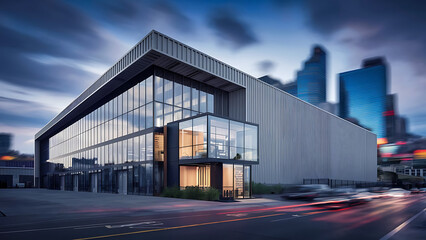 Obraz premium Exterior of a modern warehouse with a small office unit