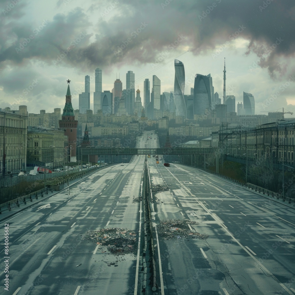 Poster a city view from a bridge, perfect for travel or architecture images