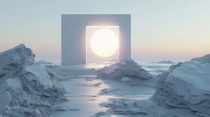 futuristic Frame mockup, minimalistic space aesthetic, science fiction style, shapes, white