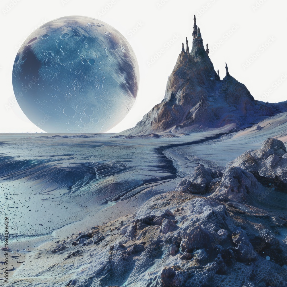 Aufkleber A futuristic alien environment with a distant planet visible in the background