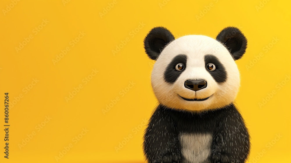 Sticker A cute cartoon panda bear, sitting in front of a bright yellow background.