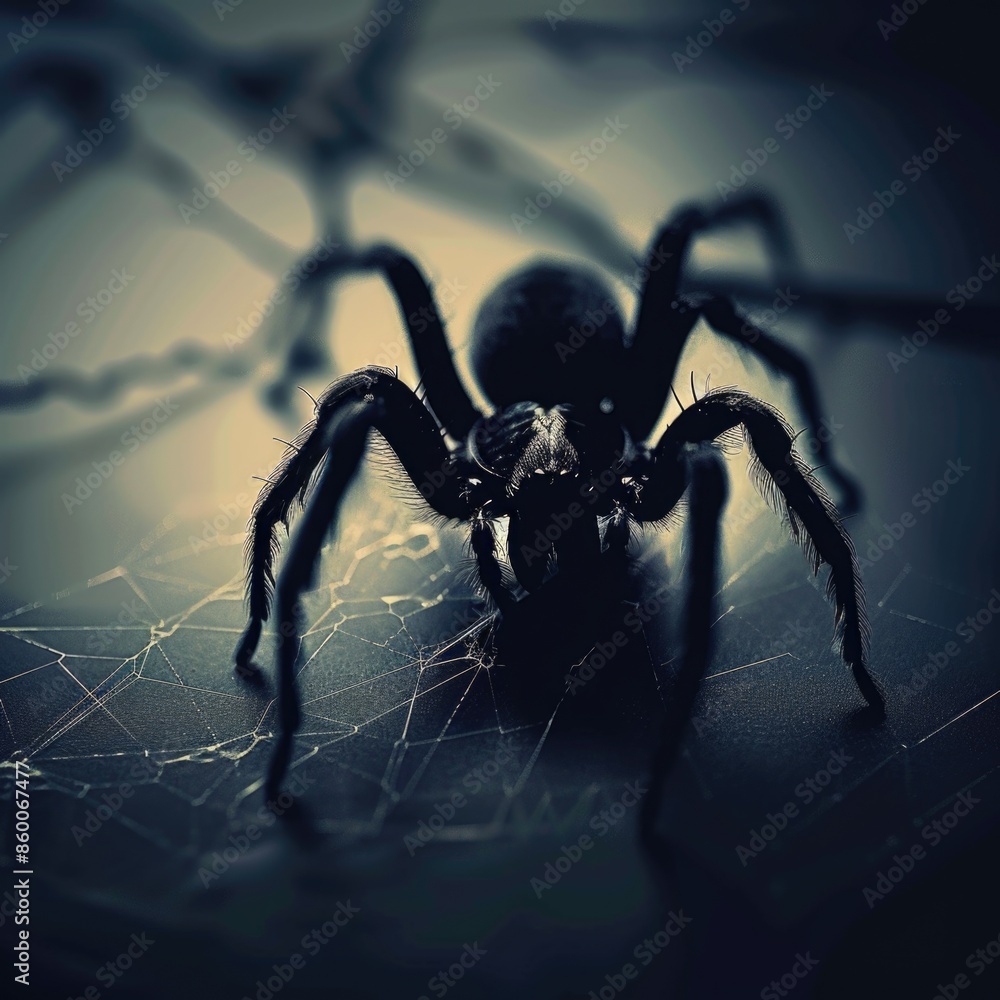 Poster a spider sits atop its intricate web, ready to catch prey