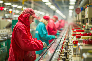 Female factory worker focusing on production line work