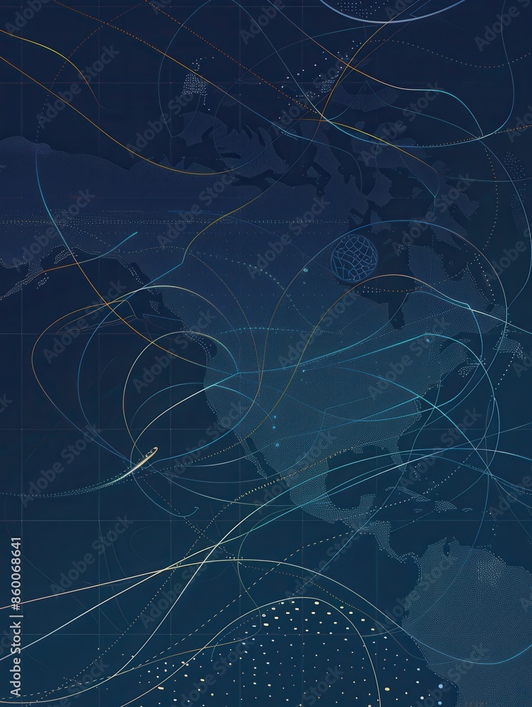 Poster A clean and minimalist image of a world map with connecting lines, perfect for travel agencies and global travel companies. Generative AI