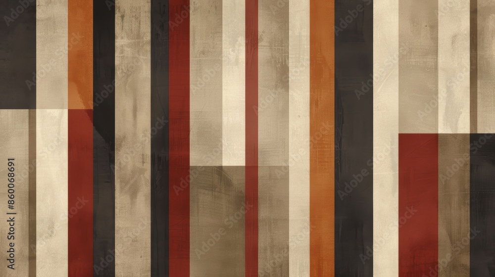 Poster an abstract striped pattern in earthy tones, featuring vertical lines and geometric shapes, creating