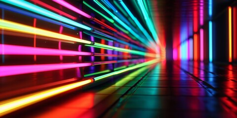 horizontal light reflection, neon collors, black background