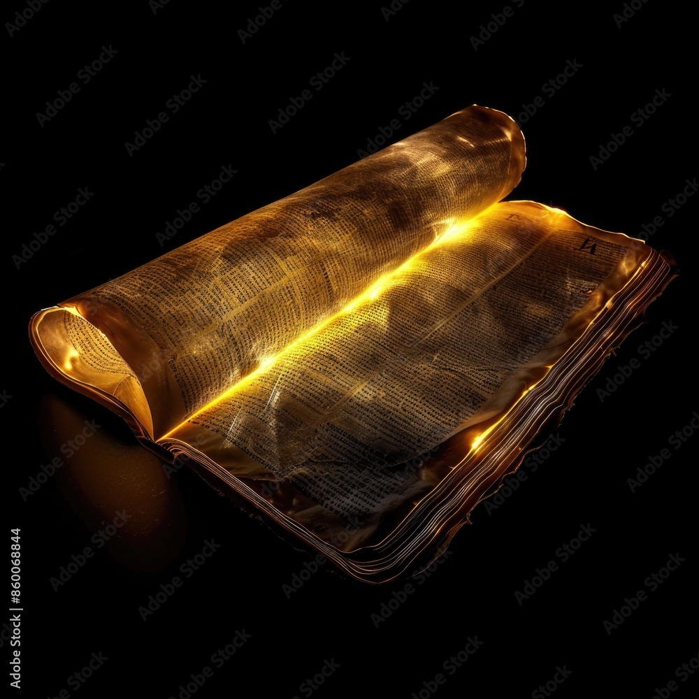 Aufkleber an old book illuminated by a soft glow, perfect for a quiet evening or a cozy study session