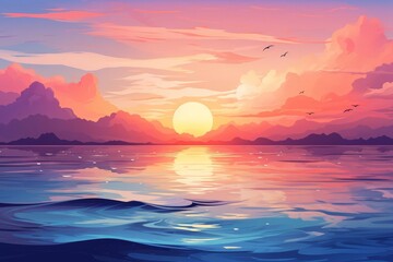 Serene sunrise flat design front view summer morning theme animation Analogous Color Scheme