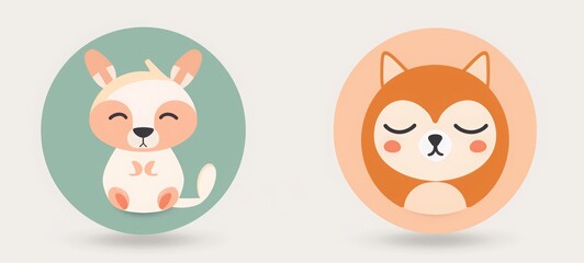 icon user round mint and peach, simple cartoon animal