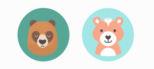 icon user round mint and peach, simple cartoon animal