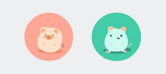 icon user round mint and peach, simple cartoon animal