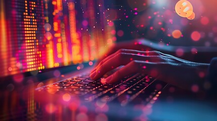 A close-up of a person using a laptop to check their digital investment portfolio, detailed and colorful interface, various financial assets, modern design, high-resolution details, natural lighting, 