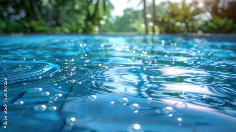 Poster close-up of sparkling water in a refreshing pool, capturing the play of light and reflections on the