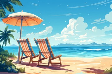 Sunny beach flat design side view summer vacation theme animation vivid