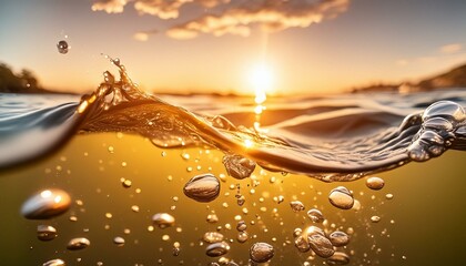 ai generative of drops of water on the sunset