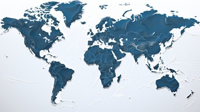 World map with distinct borders on white background, devoid of labels for stylish simplicity