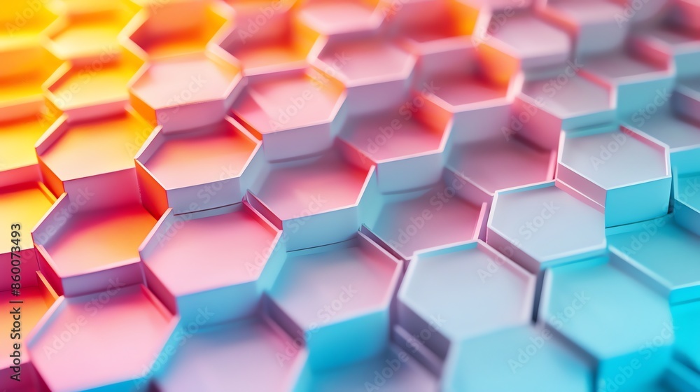 Poster abstract geometric background with a honeycomb pattern in pink and blue colors.