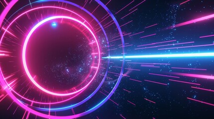 Obraz premium Logo design, Futuristic cyberpunk style, a wave made of neon lines and dots, glowing in dark blue and purple Black background