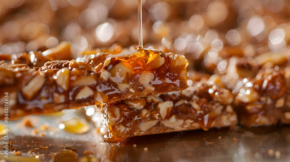 Wall mural a close-up shot of nut bars being served, highlighting the crunchy nuts and sticky honey