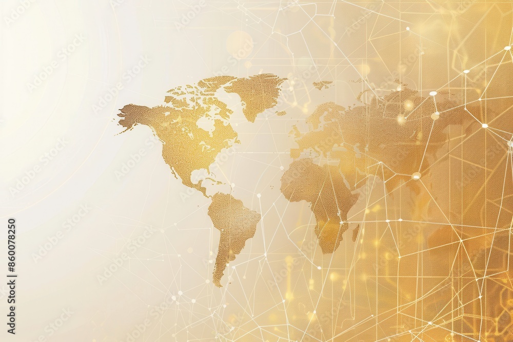 Aufkleber a clean and simple world map design with golden continents and interconnected lines, perfect for tra