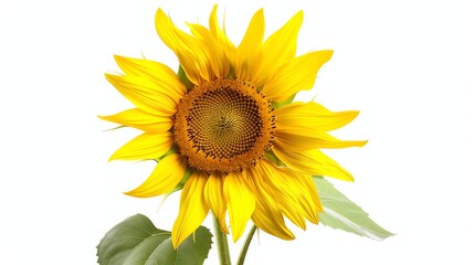 A single yellow sunflower isolated on a white background.