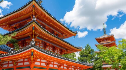 Obraz premium Japanese Temple Architecture with Vibrant Orange Roofs