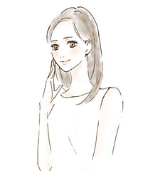 リフトアップした女性のイラスト　肌のたるみ改善　美容