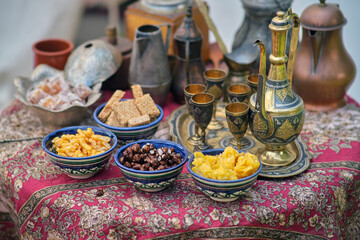 Tea ceremony table in traditional Arabic style