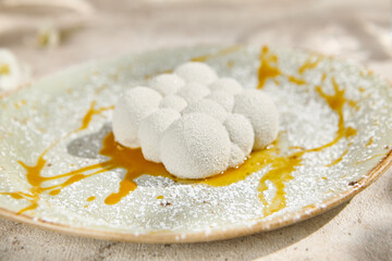 Passion Fruit and Mango Mousse Cake in Sunlight and Shadow, Capturing Summer Flavors