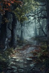 Fototapeta premium Haunted Forest Trail Layout Background