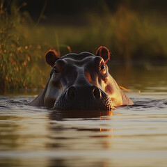 Fototapeta premium Mighty Hippopotamus in the River
