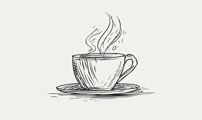 Steaming cup of coffee drawing minimalist illustration